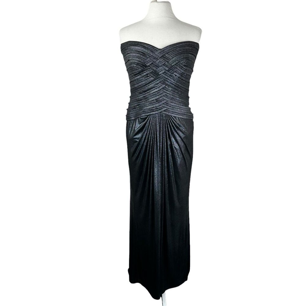 Tadashi Collection Gown Womens Large Pleated Strapless Metallic Lined Dress